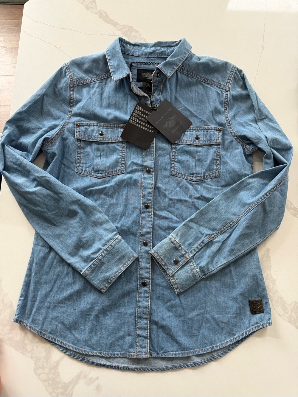 Harley Davidson Black Label Collection Womens Denim Shirt Medium Eagle Studded